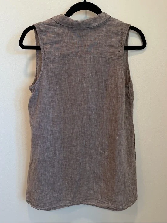 J Jill Love Linen Tank Brown Heathered Mother Pearl Coastal S Petite Tunic - Picture 6 of 9